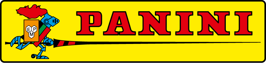 Logotipo en forma de rectángulo de color amarillo con letras rojas que dicen Panini